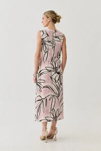 Conjunto Assimétrico Floral de Regata Crop Pregas Double e Saia Midi Pregas