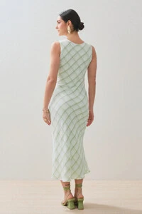 Vestido Midi Regata Xadrez Lateral Franzida