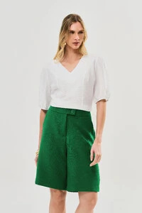 Blusa Manga Elástico Decote V Recortes