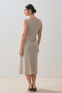 Vestido Midi Regata Assimétrica Listrado Um Ombro Torcido