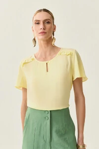 Blusa Decote Gota Vazado Mini Botão Ombro Babadinho