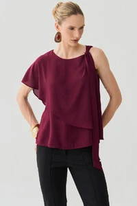 Blusa Assimétrica Dupla Transpassada Um Ombro Só Laço