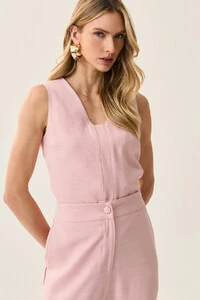 Conjunto de Blusa Regata Decote V Recortes e Calça Flare Botão Forrado