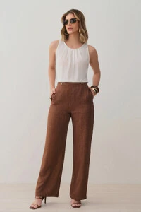 Pantalona Slim Risca de Giz Botões Gold