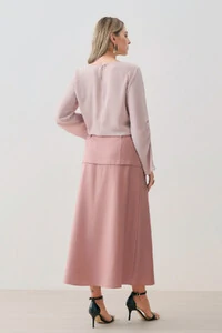 Blusa de Chiffon Yoryu Decote Gota Manga Longa Evasé Cut Out Franzida