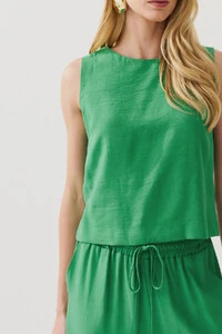 Conjunto de Blusa Regata Crop Pence e Calça Reta Cintura Elástico Laço