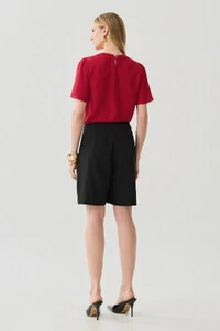 Blusa Manga Evasê Decote Redondo Ombro Prega