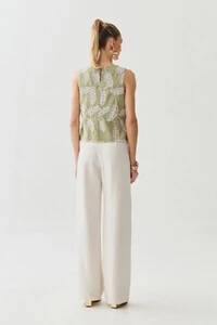 Regata de Algodão Bordado Folhagem Barrada