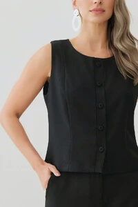 Conjunto de Alfaitaria Colete e Calça Reta Botões Forrados