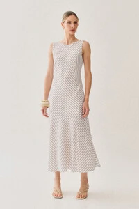 Vestido Midi Regata Listrado Recortes