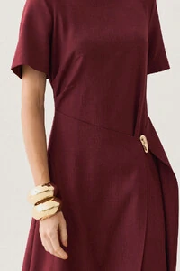 Vestido Midi de Alfaiataria Assimétrico Transpassado Pregas Gold