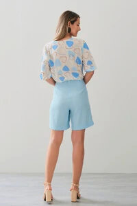 Blusa Abstrata Triângulo Manga 3/4 Elástico Decote V