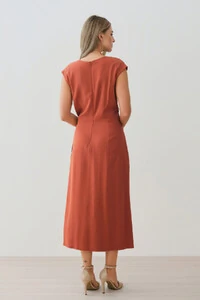 Vestido Midi Regata Transpassado Gola Drapeada Laço Lateral Drapeada