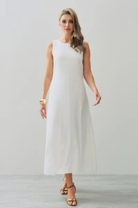 Vestido Midi Regata de Linho Recorte