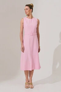 Vestido Midi Regata de Alfaiataria Recortes Cinto Fivela Forrada Fenda Frontal