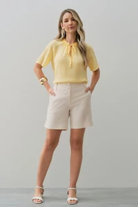 Blusa Manga Reglan Gola Babadinho Decote V Laço
