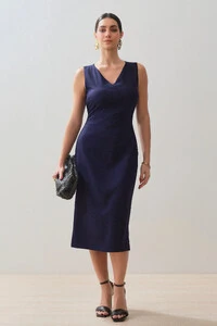 Vestido Midi Regata Decote V Recorte