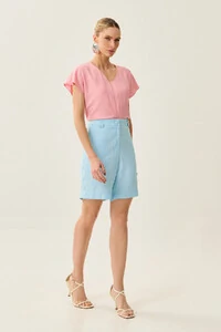 Blusa Manga Morcego Decote V Recorte