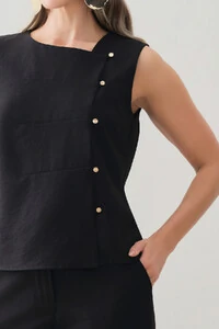 Conjunto de Camisa Regata Assimétrica Pence Mini Botões Gold