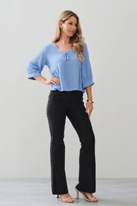 Blusa Manga 3/4 Punho Decote V Laço Recorte Busto