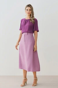 Saia Midi Evasé Botão Forrado