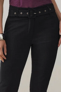 Calça Cigarrete Double Cinto Fivela Forrada Ilhós