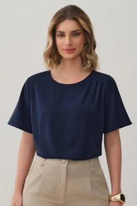 Blusa Assimétrica Pregas Ombro Esquerdo