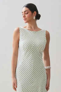 Vestido Midi Regata Listrado Recortes