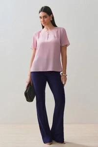 Blusa Decote Gota Gold Pérola Double Ombro Franzidos