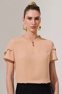 Blusa Manga Dupla Mini Gola Franzida Botão