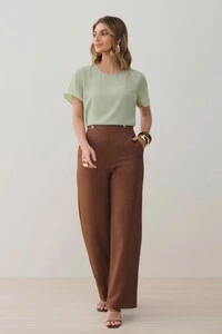 Pantalona Slim Risca de Giz Botões Gold