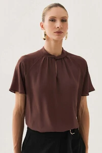 Blusa Manga Ralgan Gola Baixa Torcida Decote Gota Franzido