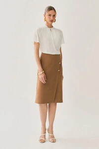 Saia Midi Transpassada de Alfaiataria Gold Triple