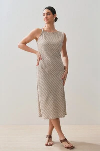 Vestido Midi Regata Assimétrica Listrado Um Ombro Torcido
