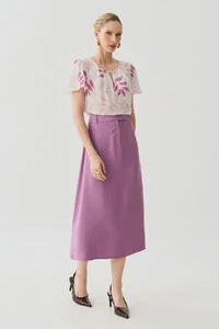 Blusa Folhagem Manga Evasê Decote Vazado