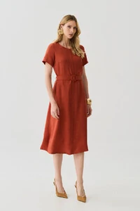 Vestido Midi Cinto Fivela Forrada