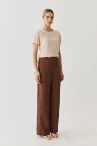Pantalona Slim Risca de Giz Botões Gold