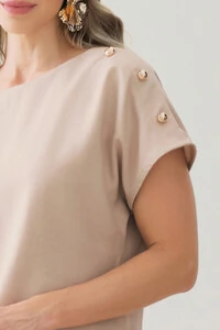 Conjunto de Blusa Assimétrica Manga Morcego Gold Triple e Calça Reta Nervura