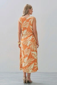 Vestido Midi Regata Assimétrico Drapeado Folhagem Ombro Lateral Franzidos