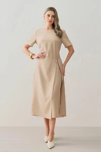 Vestido Midi de Alfaiataria Assimétrico Transpassado Pregas Gold