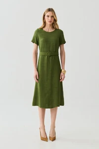 Vestido Midi Cinto Fivela Forrada