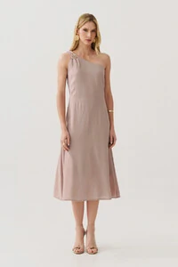 Vestido Midi Regata Assimétrico Um Ombro Só Gold