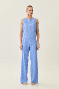 Conjunto de Laise de Algodão de Blusa regata Crop e Calça Reta