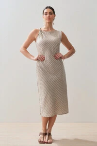 Vestido Midi Regata Assimétrica Listrado Um Ombro Torcido