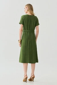 Vestido Midi Cinto Fivela Forrada