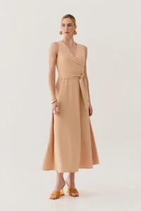 Vestido Midi Regata Transpassado de Alfaiataria Cinto