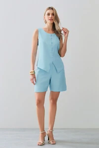 Conjunto de Alfaiataria de Colete Mini Botões Forrados e Bermuda Botão Forrado