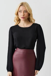 Blusa Manga Longa Ombro Recortes Double