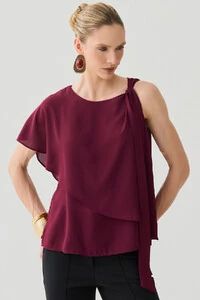 Blusa Assimétrica Dupla Transpassada Um Ombro Só Laço