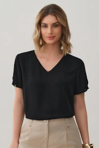 Blusa Dupla Manga Transpassada Abertura Decote V